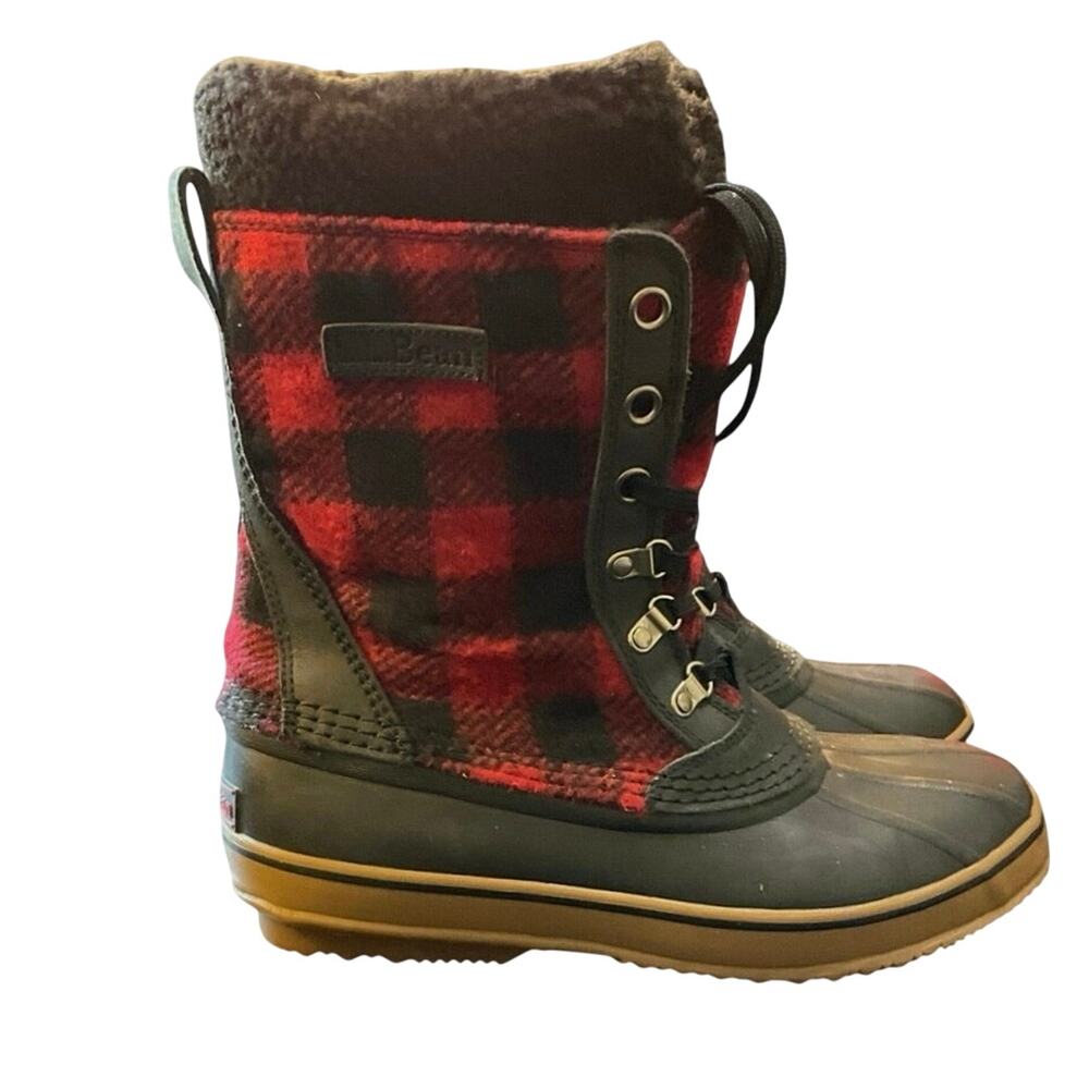 LL Bean Boots Mens 9 Medium Red Black Buffalo Plaid Waterproof Winter Snow Boots